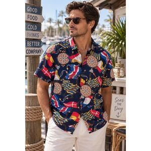 Cactus Man Ricky Singh Nautical Maritime Flag Compass‎ Print Button Down Shirt